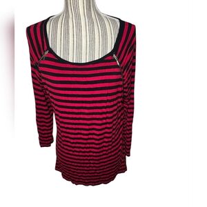 Cable & Gauge Red and Black Striped Women's Long Sleeves Top Size XL